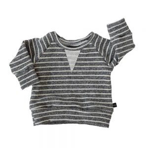 heather charcoal and white colored striped crew sweatshirt